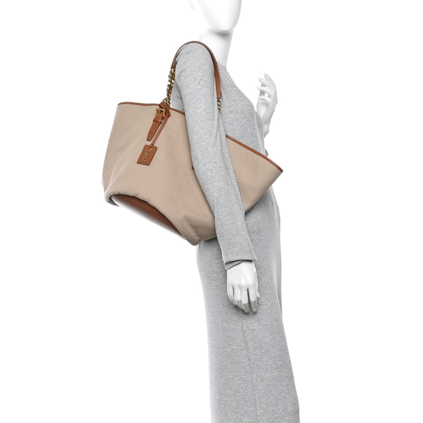 Saint Laurent Canvas Calfskin Lauren Panier Tote Desert Dust