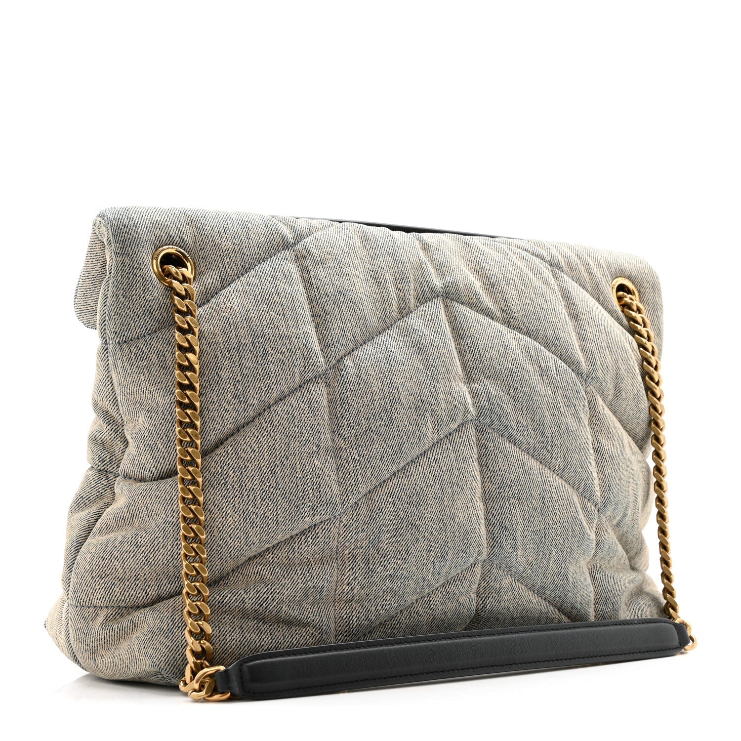 Saint Laurent Denim Quilted Medium Loulou Puffer Monogram Chain Satchel in Rodeo Blue