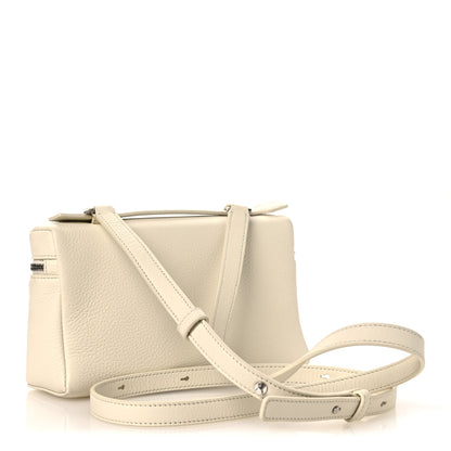 Whisper white grained calfskin pouch with crossbody strap and front zip detail