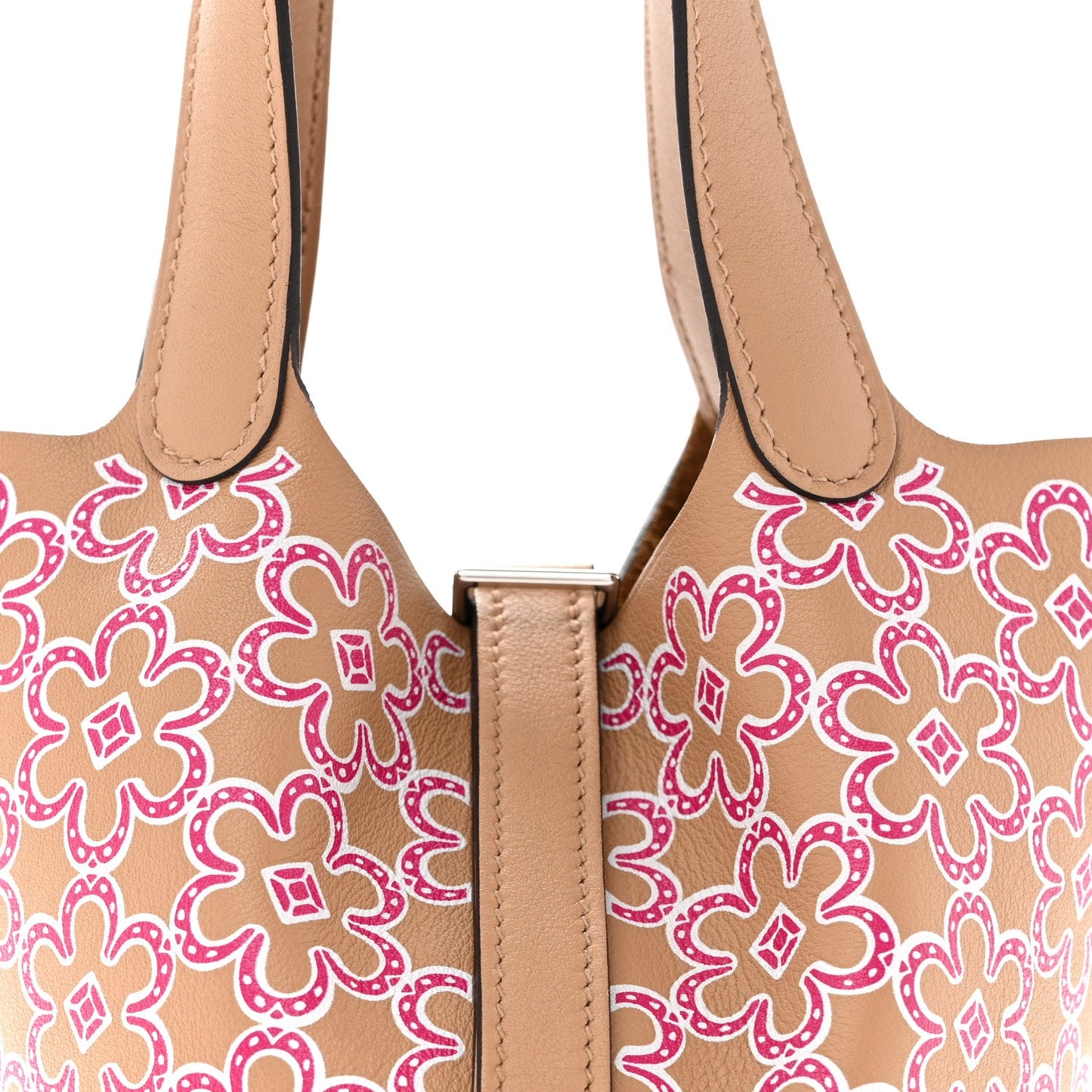 Micro Lucky Daisy Picotin Lock Tote Handbag Floral Print Chai Rose White