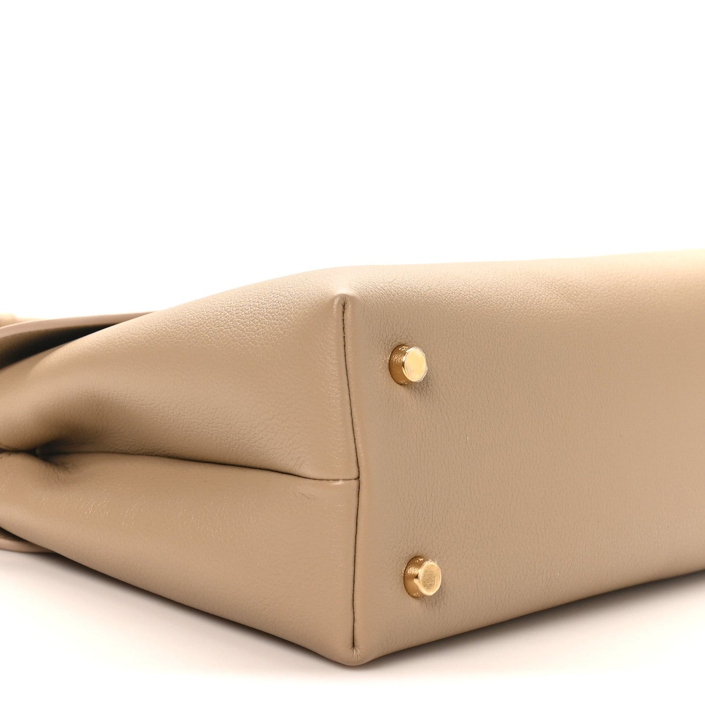Beige Nino safari bag front seam with gold button hardware