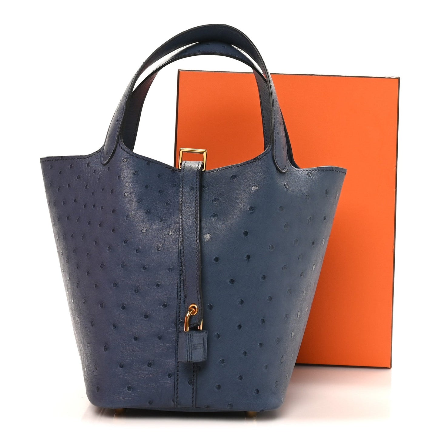 Ostrich Picotin Lock 18 Bucket Bag Bleu Roi Blue