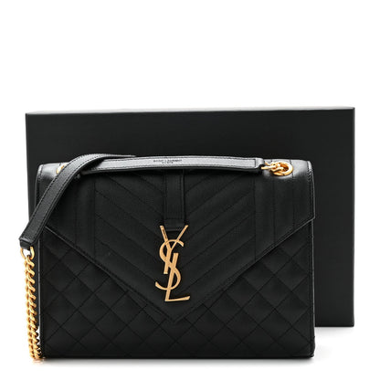Saint Laurent Grain De Poudre Triquilt Medium Monogram Satchel Black