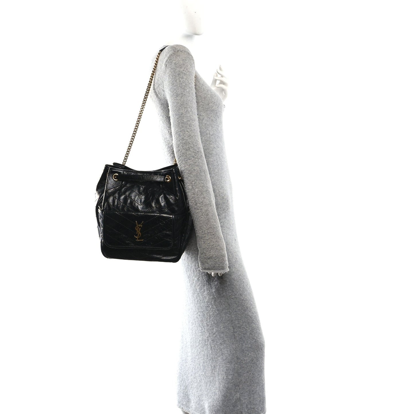 Saint Laurent Crinkled Calfskin Matelasse Niki Multipocket Shopping Tote Black