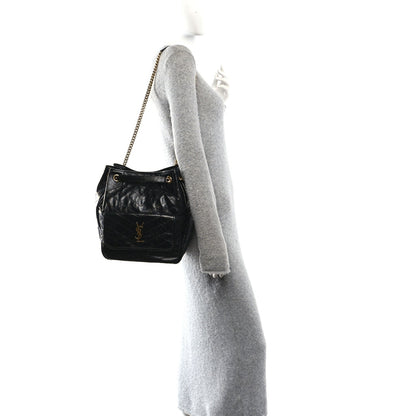 Saint Laurent Crinkled Calfskin Matelasse Niki Multipocket Shopping Tote Black