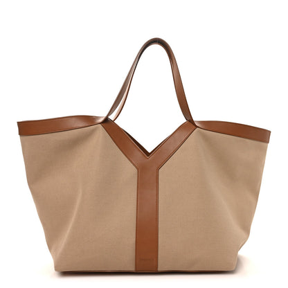 Saint Laurent Canvas Calfskin Y Tote Desert Dust Brick