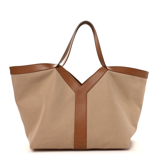 Saint Laurent Canvas Calfskin Y Tote Desert Dust Brick