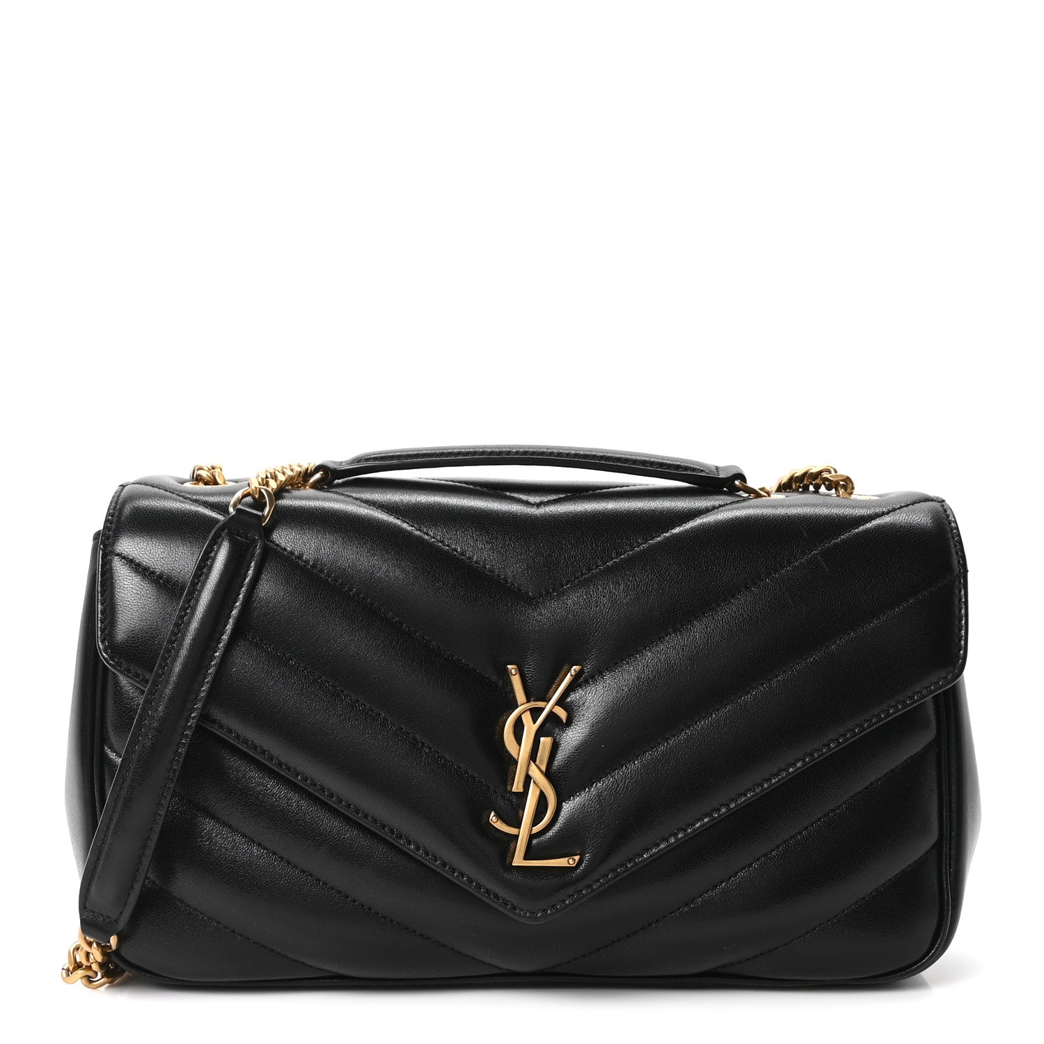 Saint Laurent Loulou Lambskin Chevron Quilted Medium Shoulder Bag Black