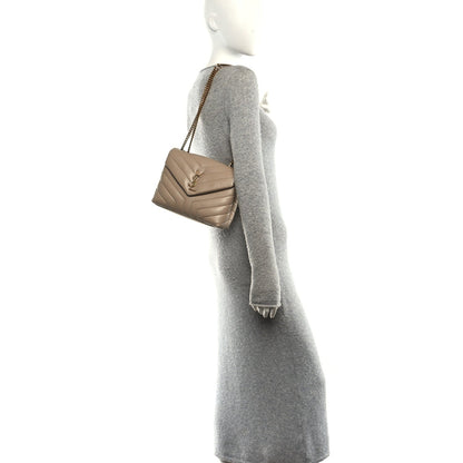 Saint Laurent Calfskin Y Quilted Monogram Small Loulou Chain Satchel Dark Beige