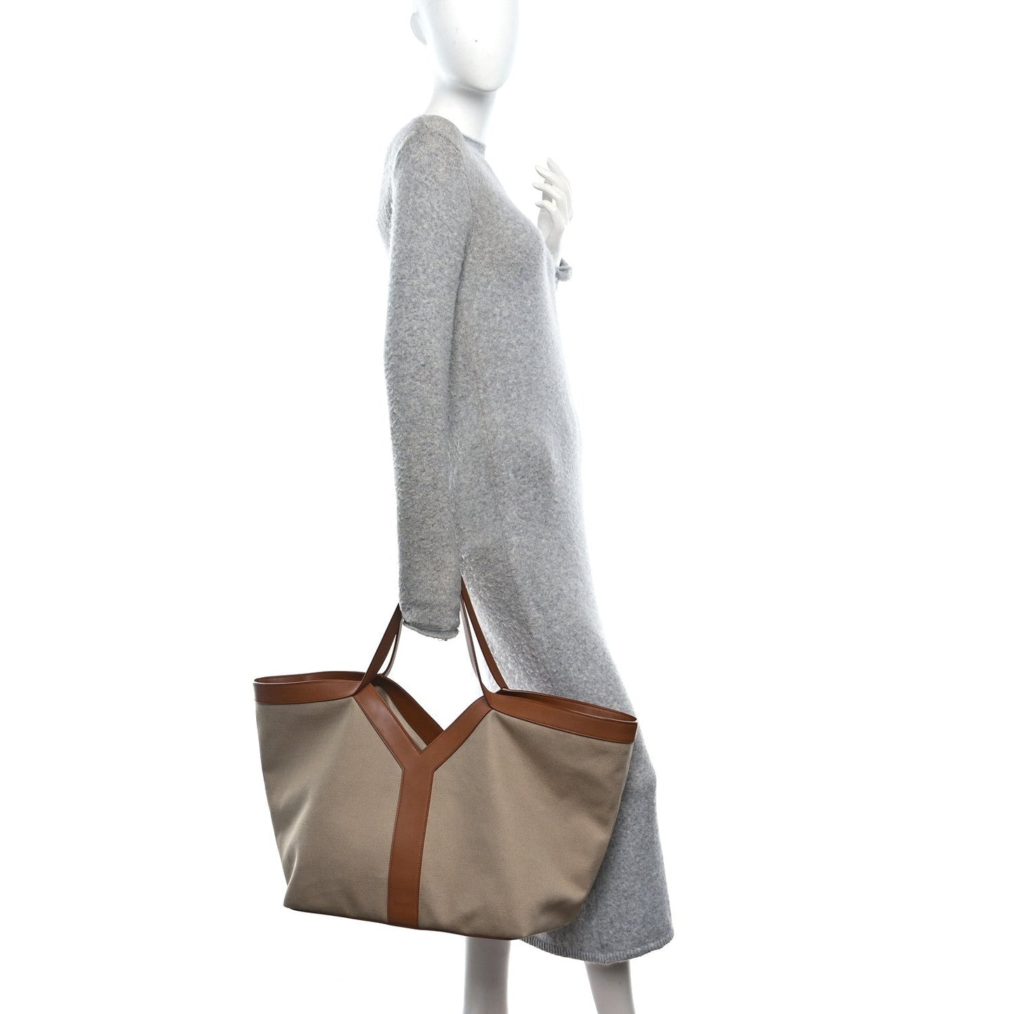 Saint Laurent Canvas Calfskin Y Tote Desert Dust Brick