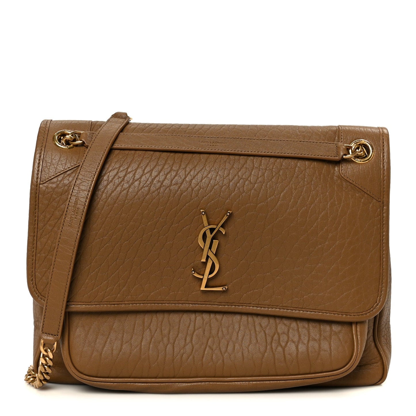 Saint Laurent Grained Lambskin Monogram Large Niki Chain Satchel Dark Cork
