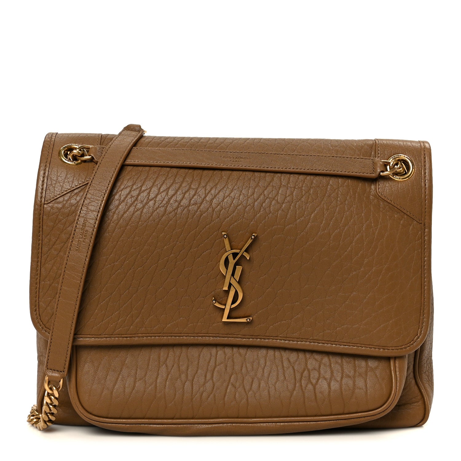 Saint Laurent Grained Lambskin Monogram Large Niki Chain Satchel Dark Cork