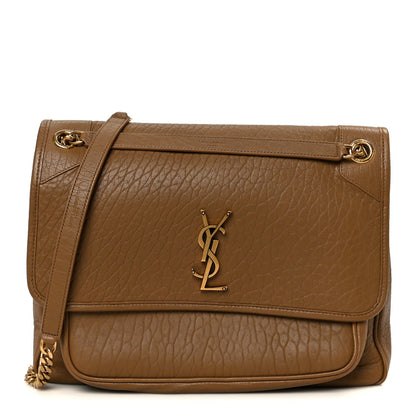 Saint Laurent Grained Lambskin Monogram Large Niki Chain Satchel Dark Cork