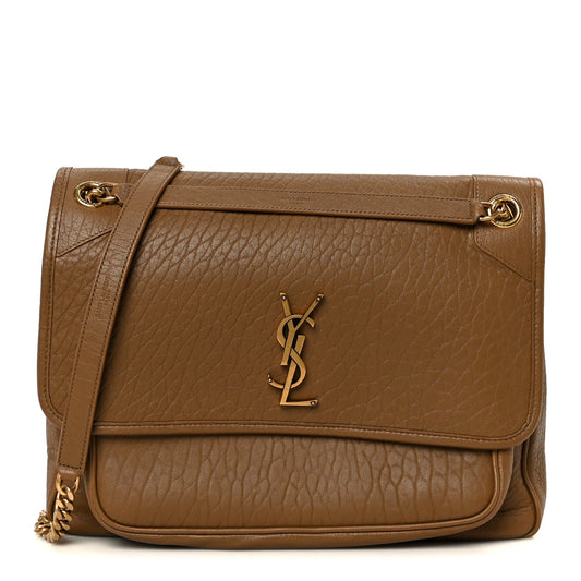 Saint Laurent Grained Lambskin Monogram Large Niki Chain Satchel Dark Cork
