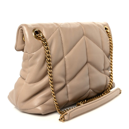 Saint Laurent Loulou Puffer Small Chain Satchel Dark Beige