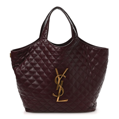 Saint Laurent Lambskin Quilted Maxi Icare Shopping Tote Rouge Cabernet