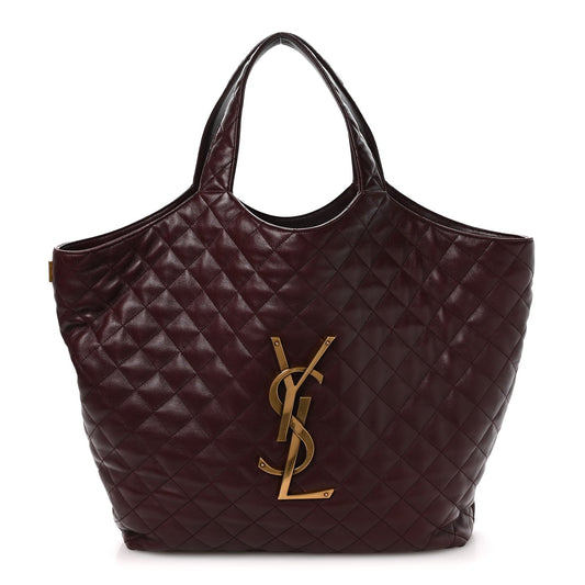 Saint Laurent Lambskin Quilted Maxi Icare Shopping Tote Rouge Cabernet