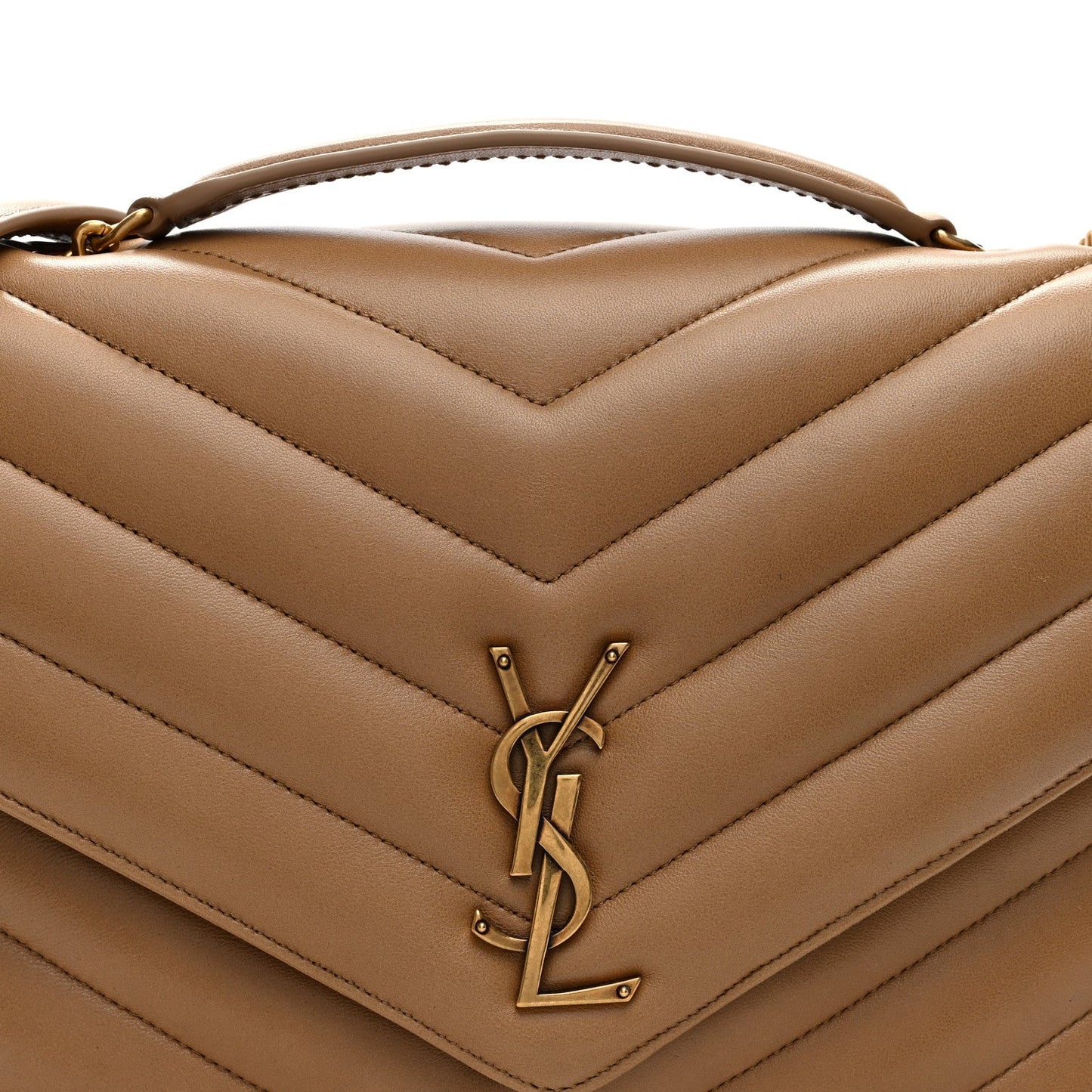 Saint Laurent Lambskin Chevron Quilted Large Loulou Bag Natural Tan
