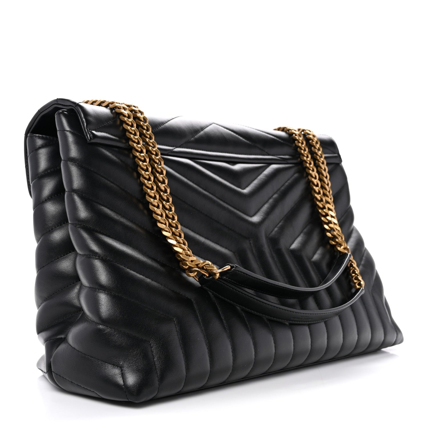 Saint Laurent Calfskin Y Quilted Monogram Large Loulou Chain Satchel Black
