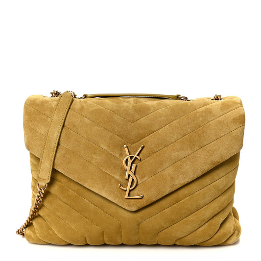 Saint Laurent Suede Y Quilted Monogram Medium Loulou Chain Satchel Chartreuse