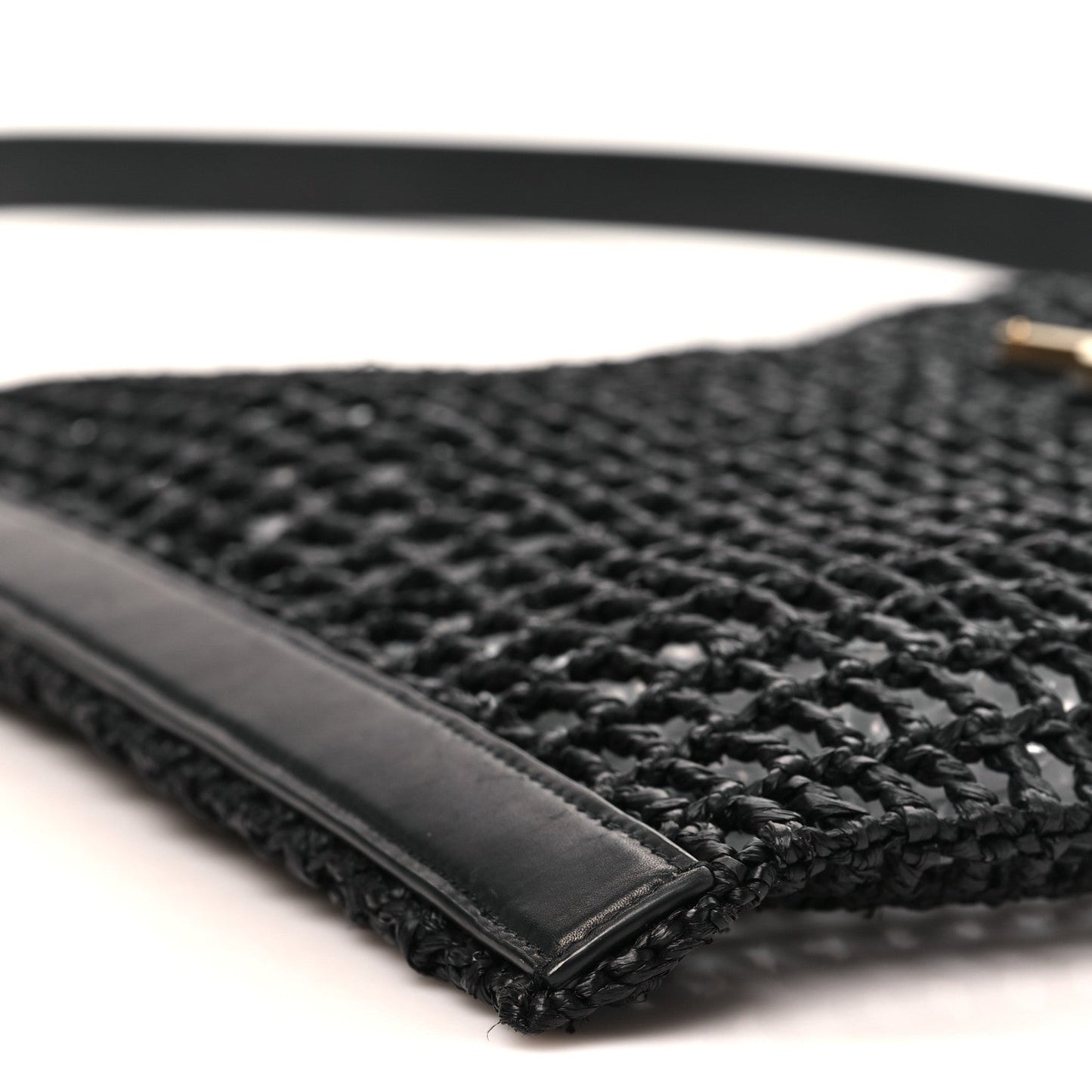 Saint Laurent Raffia Calfskin Oxalis Shoulder Bag Black