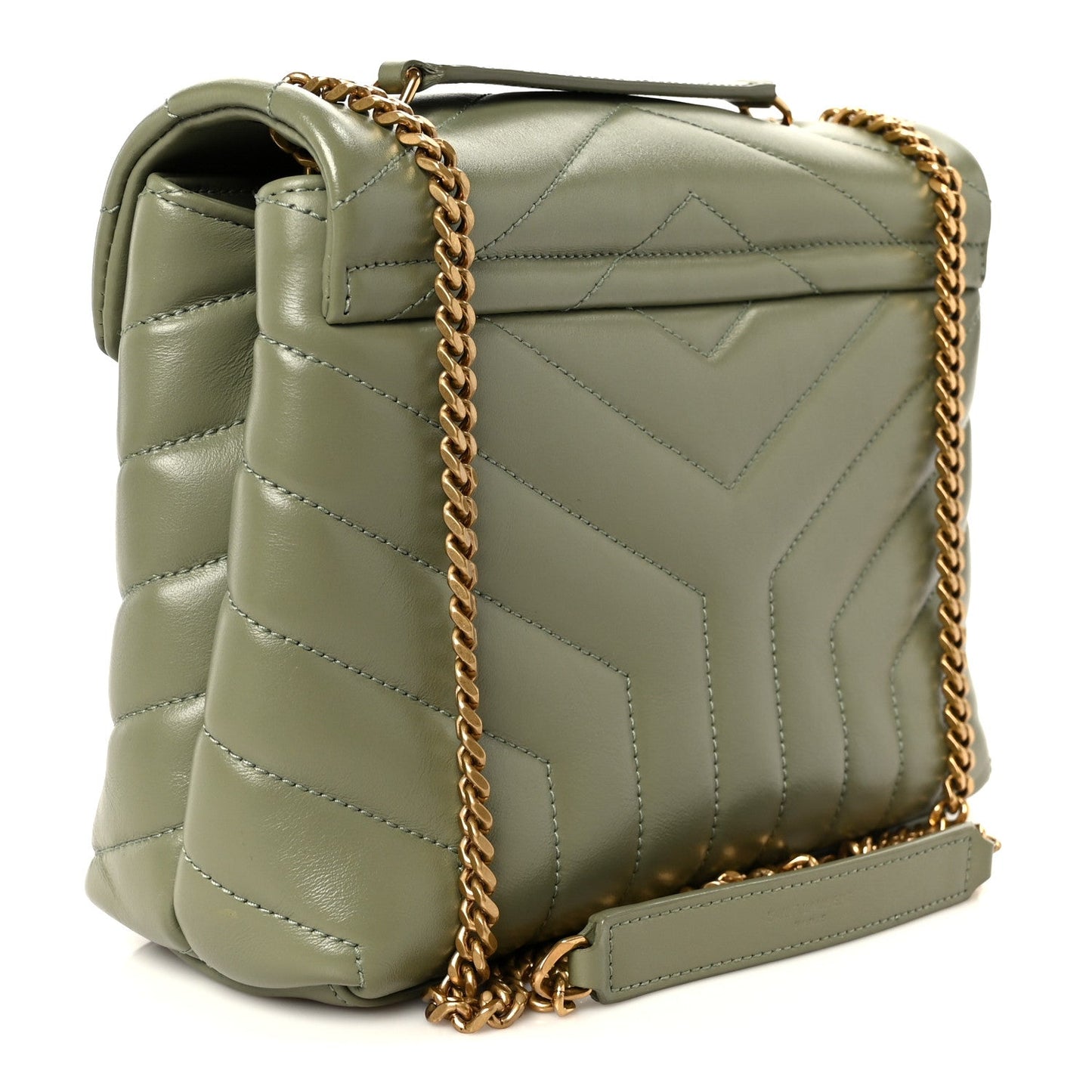 Saint Laurent Loulou Calfskin Y Quilted Monogram Small Chain Satchel Light Sage