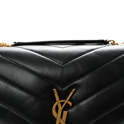 Saint Laurent Calfskin Y Quilted Monogram Medium Loulou Chain Satchel Black