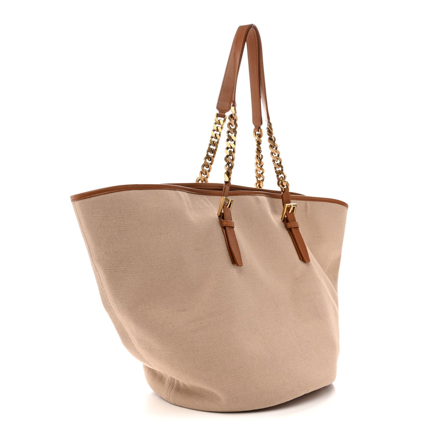 Saint Laurent Canvas Calfskin Lauren Panier Tote Desert Dust
