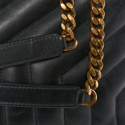 Saint Laurent Calfskin Y Quilted Monogram Large Loulou Chain Satchel Black