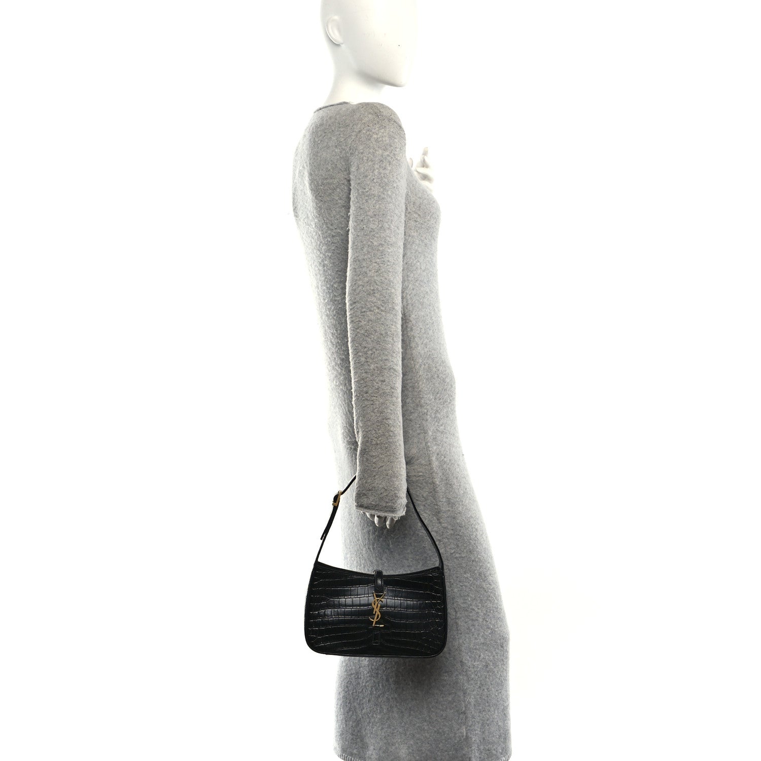 Saint Laurent Le 5 A 7 Hobo Bag Embossed Calfskin Black