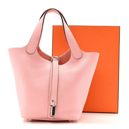 Taurillon Clemence Picotin Lock 18 PM Handbag Rose Sakura