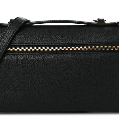Black grained calfskin pouch with gold-tone zipper and leather top handle