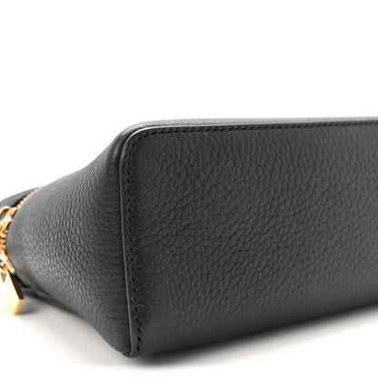 Loro Piana grained calfskin pouch corner in black with stitched seam
