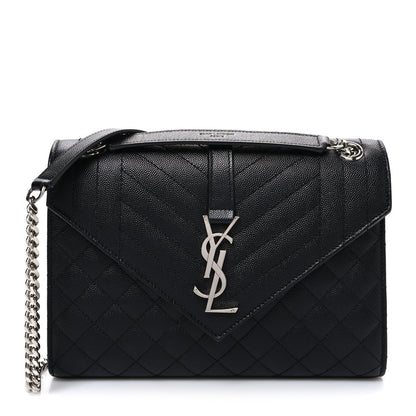 Saint Laurent Grain De Poudre Textured Mixed Matelasse Triquilt Medium Monogram Satchel