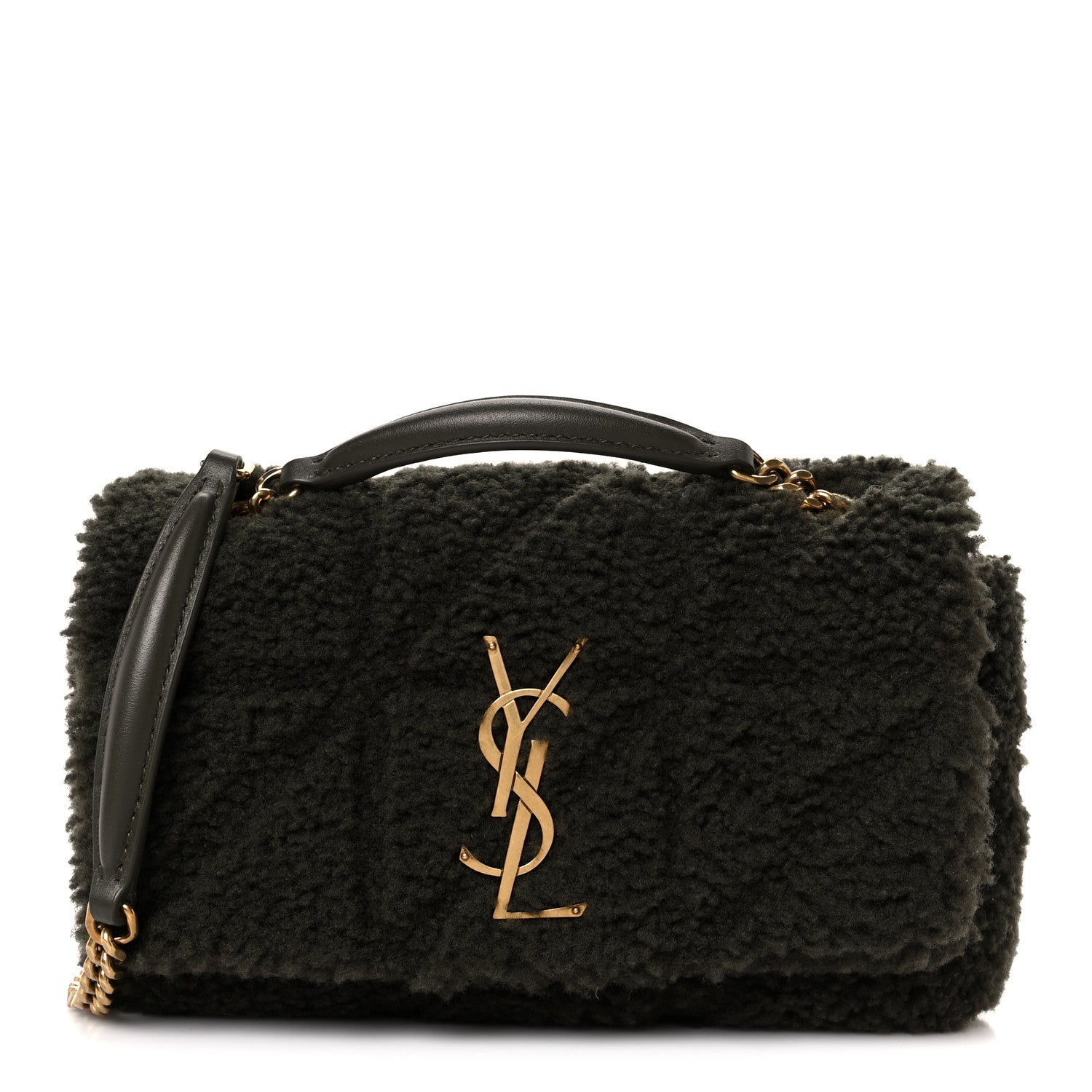 Saint Laurent Shearling Monogram Small Jamie Shoulder Bag Moss