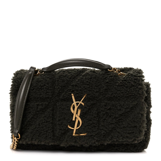 Saint Laurent Shearling Monogram Small Jamie Shoulder Bag Moss