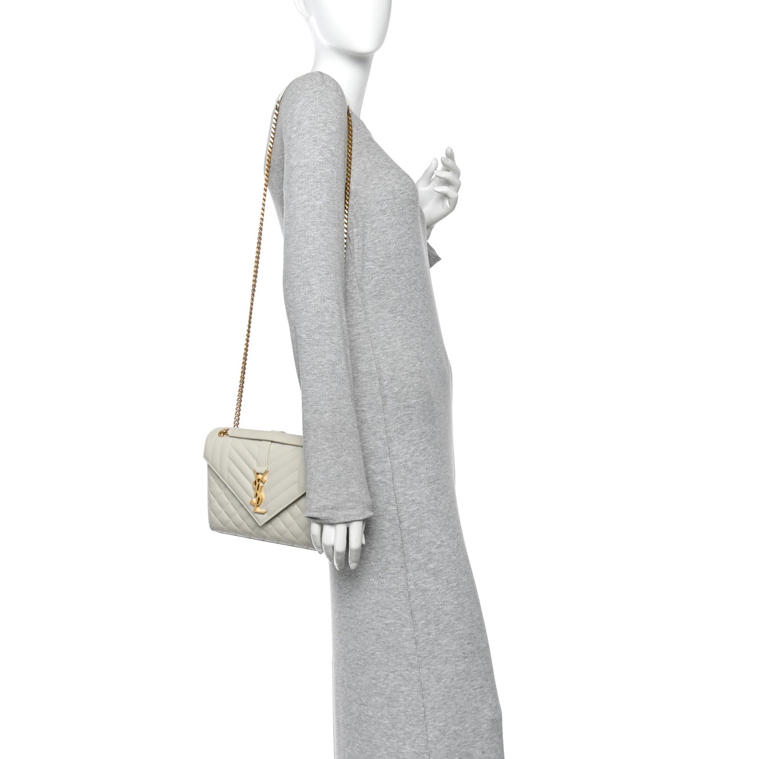 Saint Laurent Grain De Poudre Medium Triquilt Monogram Satchel Crema Soft