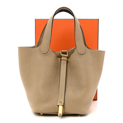 Picotin Lock 18 PM Bucket Handbag Grained Calfskin Leather Trench