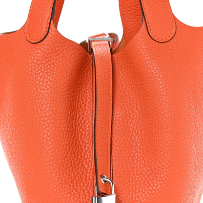 Taurillon Clemence Picotin Lock 18 PM Orange Poppy Handbag
