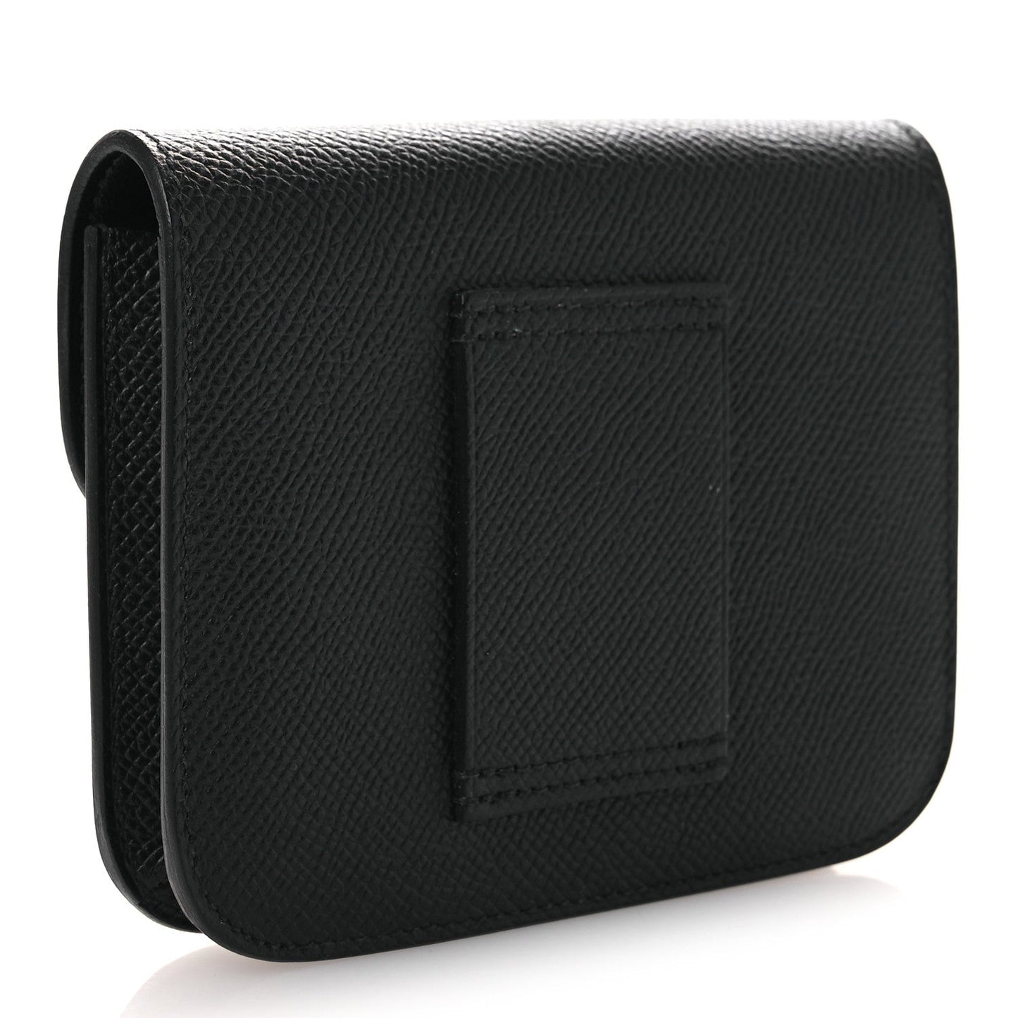 Black slim leather wallet back with embossed rectangular detail