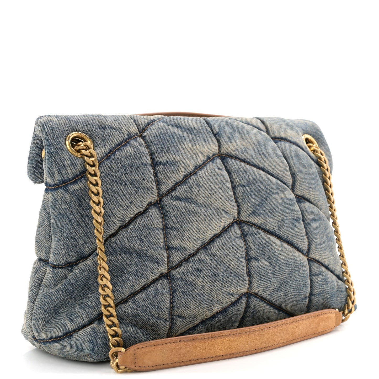 Saint Laurent Denim Quilted Small Loulou Puffer Monogram Chain Satchel Blue Cinnamon