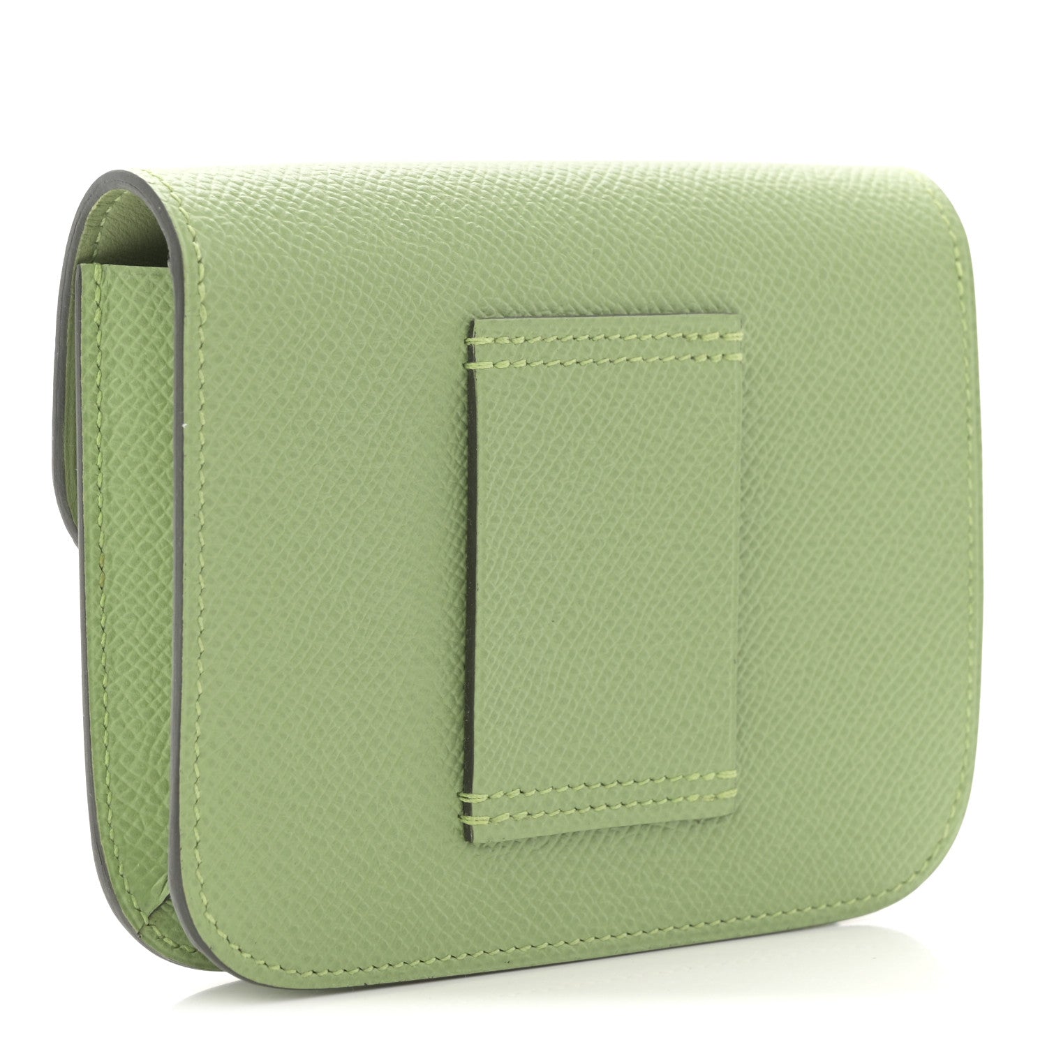 Light green leather slim wallet with card slot pocket under flap