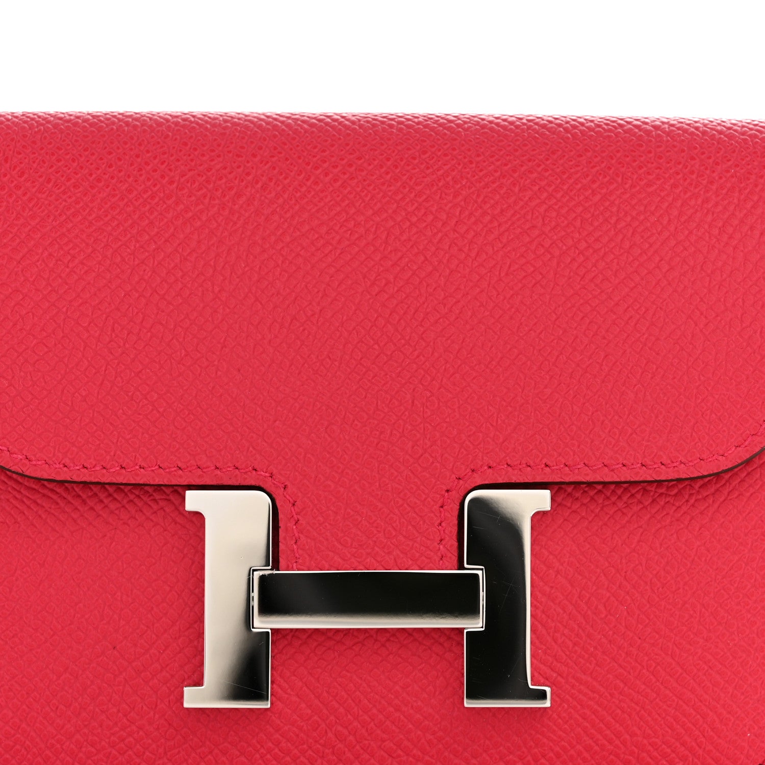 Hermes slim wallet rose red textured leather with silver H clasp hardware