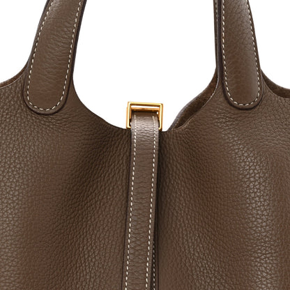 Calfskin Leather Picotin Lock 18 PM Etoupe Bucket Bag