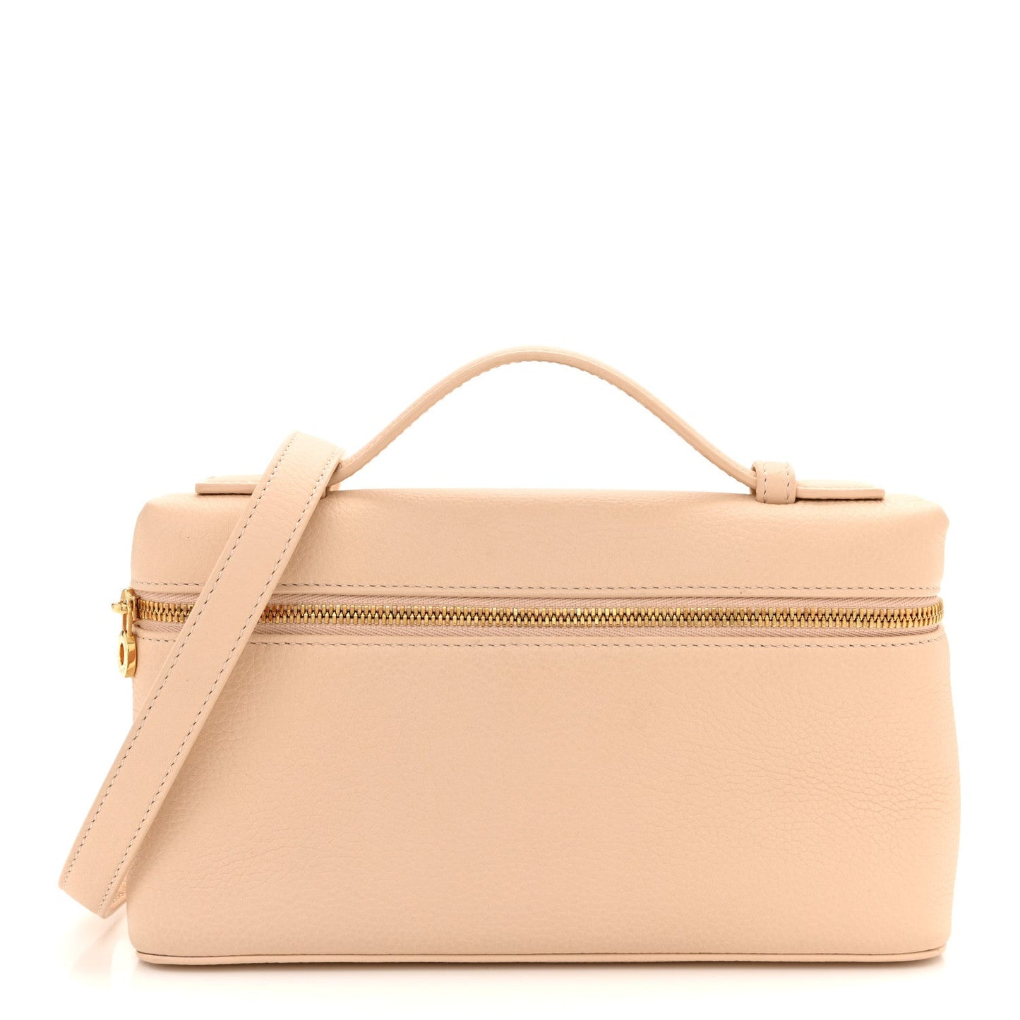 Cream grained calfskin pouch with top handle and gold-tone zip closure