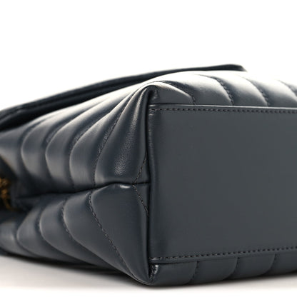 SAINT Laurent Calfskin Y Quilted Monogram Small Loulou Chain Satchel Dark Smog