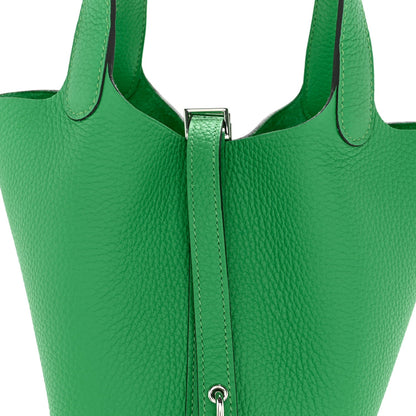 Picotin Lock 18 PM Taurillon Clemence Tote Bag Bambou Green