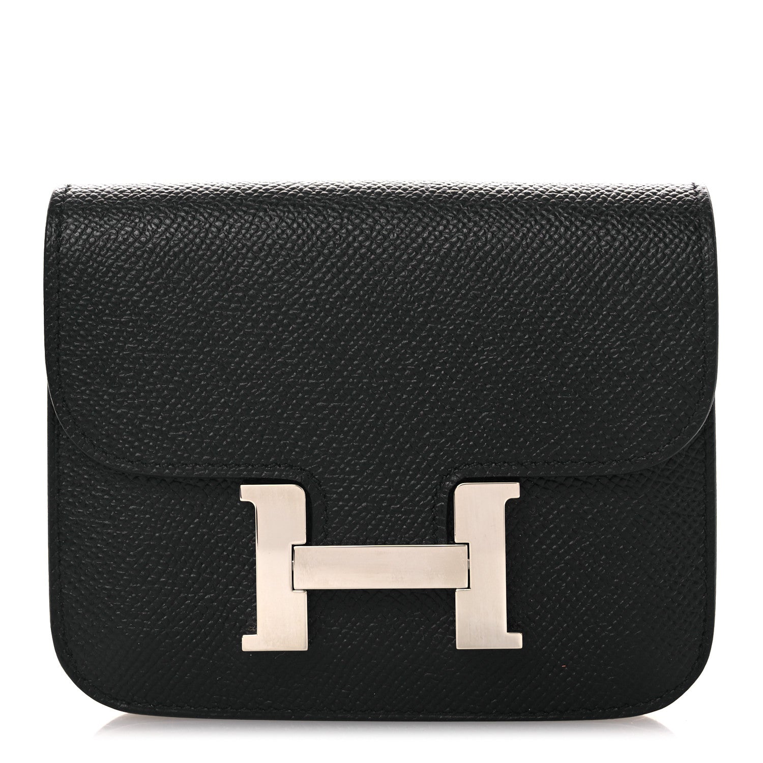 Black slim leather wallet with front H clasp