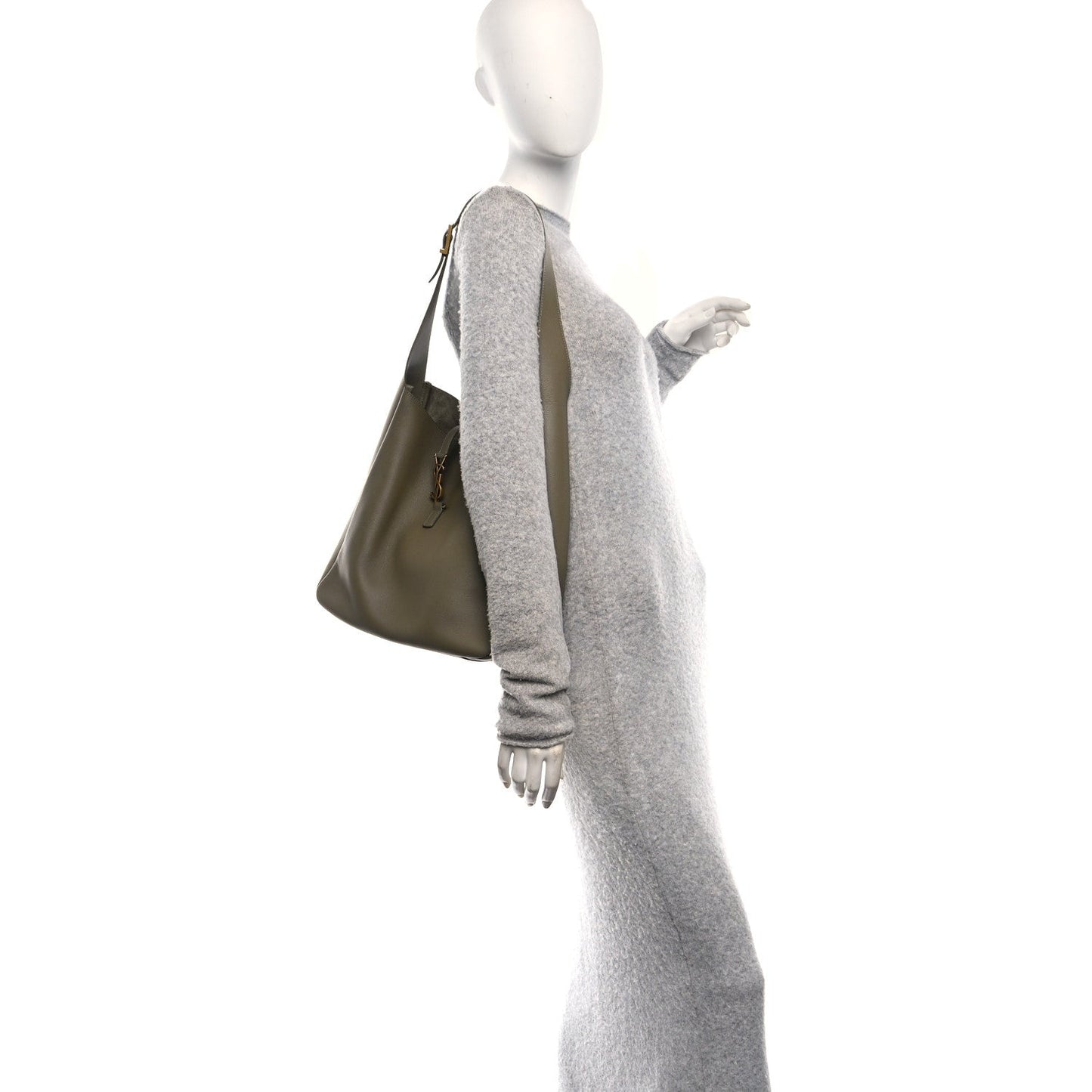 Saint Laurent Supple Calfskin Large Le 5 A 7 Soft Hobo Strong Moss