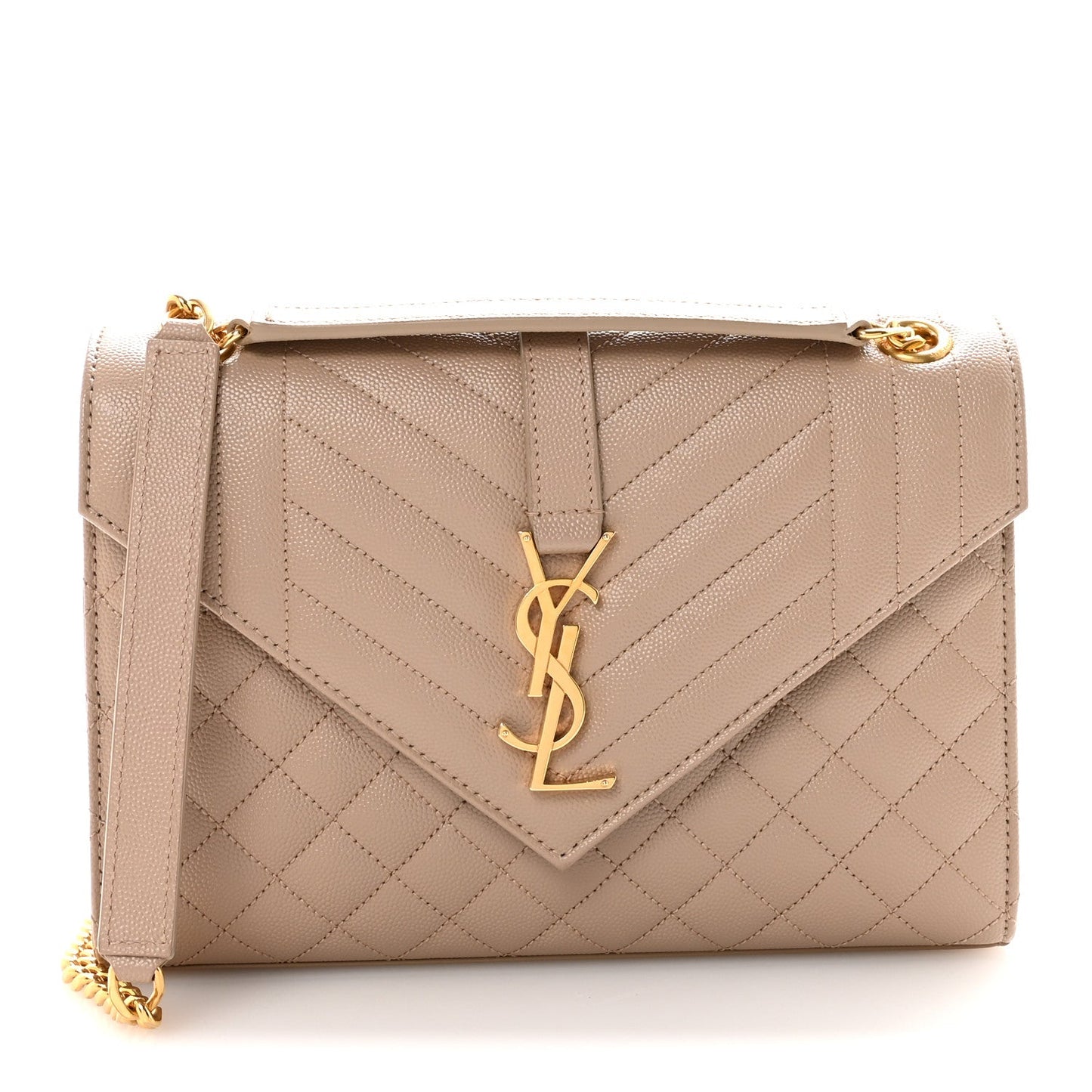 Saint Laurent Grain De Poudre Medium Triquilt Monogram Satchel Dark Beige